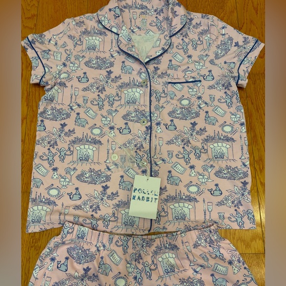 Roller Rabbit Party Toile Polo PJ Pajama Pink Shorts Set, XS - Picture 7 of 12